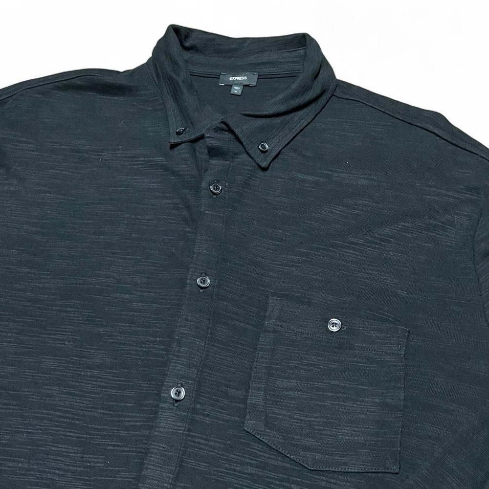 Men's Express Black Button-Down Long Sleeve Shirt Size XL Casual Cotton Stretch - Picture 2 of 7